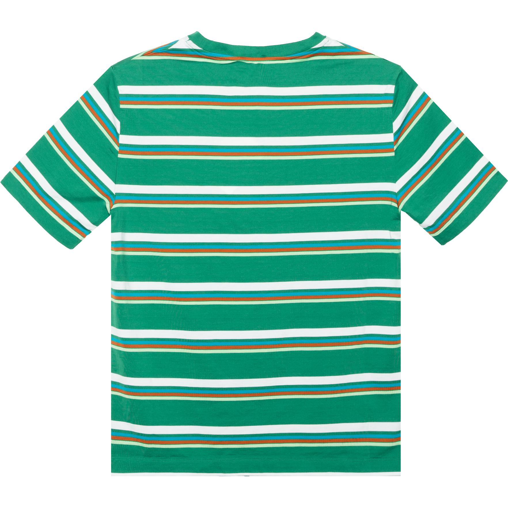 Lookbook (W) MIU MIU Kemeja-T Lengan Pendek Bergaris Hijau Logo Oversized SS24 MJN537-14RT-F0F67-S-OOO