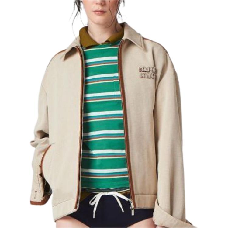 Details for (W) MIU MIU Kemeja-T Lengan Pendek Bergaris Hijau Logo Oversized SS24 MJN537-14RT-F0F67-S-OOO