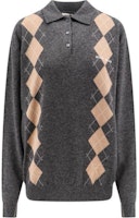 (Women) MIU MIU Grey Argyle Knit Long-Sleeve Pullover Polo Shirt MML973-15NE-F0480-S-OOO (Women) MIU MIU Grey Argyle Knit Long-Sleeve Pullover Polo Shirt MML973-15NE-F0480-S-OOO