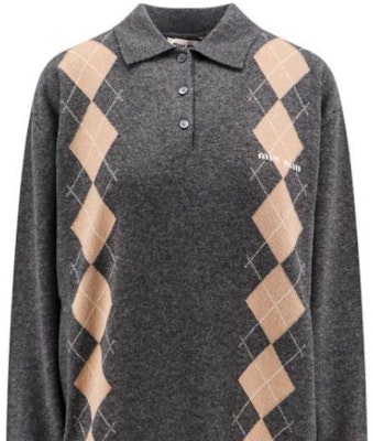 (W) ミュウミュウ グレー アーガイル ニット 長袖 プルオーバー ポロシャツ MML973-15NE-F0480-S-OOO Shop (W) ミュウミュウ グレー アーガイル ニット 長袖 プルオーバー ポロシャツ MML973-15NE-F0480-S-OOO