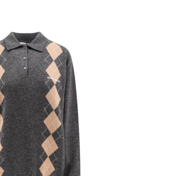 Purchase (W) ミュウミュウ グレー アーガイル ニット 長袖 プルオーバー ポロシャツ MML973-15NE-F0480-S-OOO