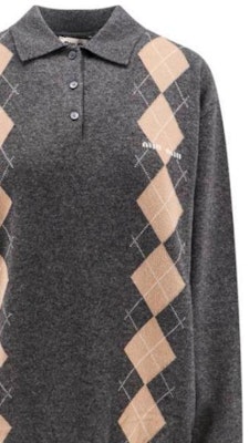 (W) ミュウミュウ グレー アーガイル ニット 長袖 プルオーバー ポロシャツ MML973-15NE-F0480-S-OOO Purchase (W) ミュウミュウ グレー アーガイル ニット 長袖 プルオーバー ポロシャツ MML973-15NE-F0480-S-OOO
