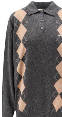 (W) ミュウミュウ グレー アーガイル ニット 長袖 プルオーバー ポロシャツ MML973-15NE-F0480-S-OOO Details for (W) ミュウミュウ グレー アーガイル ニット 長袖 プルオーバー ポロシャツ MML973-15NE-F0480-S-OOO