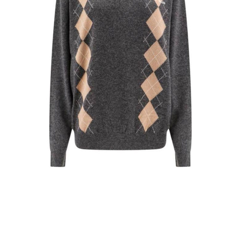 Sizing (W) ミュウミュウ グレー アーガイル ニット 長袖 プルオーバー ポロシャツ MML973-15NE-F0480-S-OOO