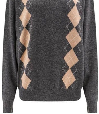 (W) ミュウミュウ グレー アーガイル ニット 長袖 プルオーバー ポロシャツ MML973-15NE-F0480-S-OOO Sizing (W) ミュウミュウ グレー アーガイル ニット 長袖 プルオーバー ポロシャツ MML973-15NE-F0480-S-OOO