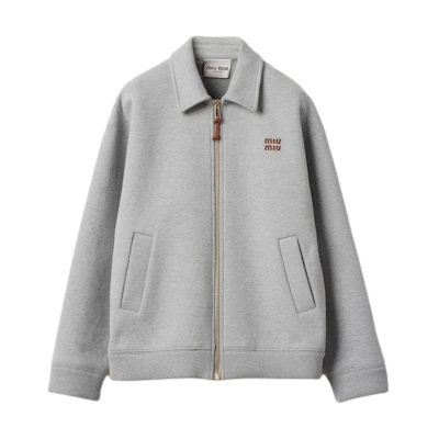 (Women) MIU MIU Grey Casual Short Jacket with Logo Embroidery. ML1060-15EG-F0031-S-OOO