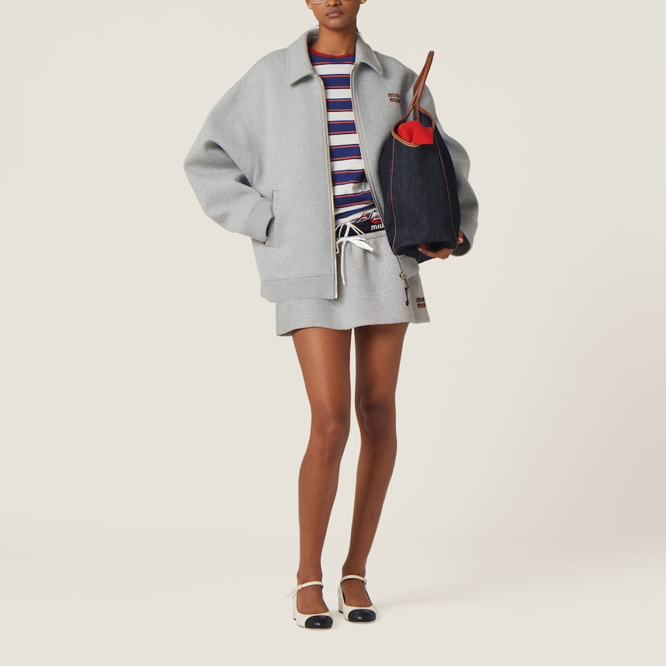 Lookbook (W) MIU MIU 灰色休閒短外套附Logo刺繡. ML1060-15EG-F0031-S-OOO