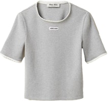 (Women) MIU MIU Grey Crewneck Knit Sweater with Logo Patch. MJN847-12HM-F0031-S-232 (Women) MIU MIU Grey Crewneck Knit Sweater with Logo Patch. MJN847-12HM-F0031-S-232