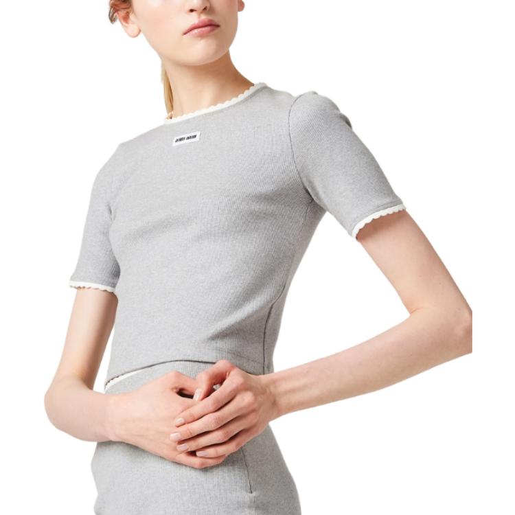 Purchase (W) MIU MIU 灰色Logo補丁圓領針織毛衣 MJN847-12HM-F0031-S-232