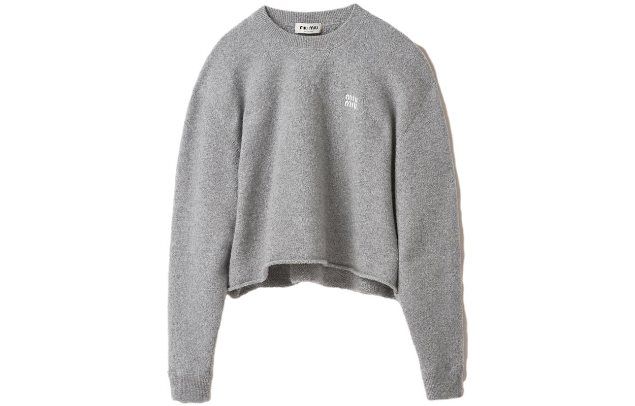 Order (W) MIU MIU 灰色刺绣Logo圆领毛衣. MML804-1XS9-F0031-S-232