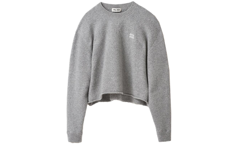 Lookbook (W) MIU MIU 灰色刺绣Logo圆领毛衣. MML804-1XS9-F0031-S-232