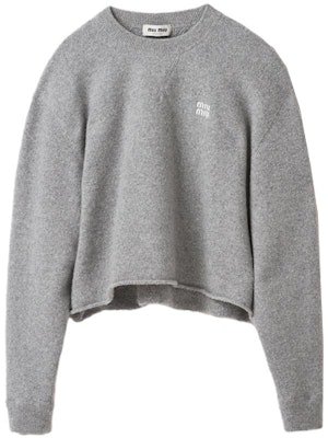 (W) MIU MIU 灰色刺绣Logo圆领毛衣. MML804-1XS9-F0031-S-232 Lookbook (W) MIU MIU 灰色刺绣Logo圆领毛衣. MML804-1XS9-F0031-S-232