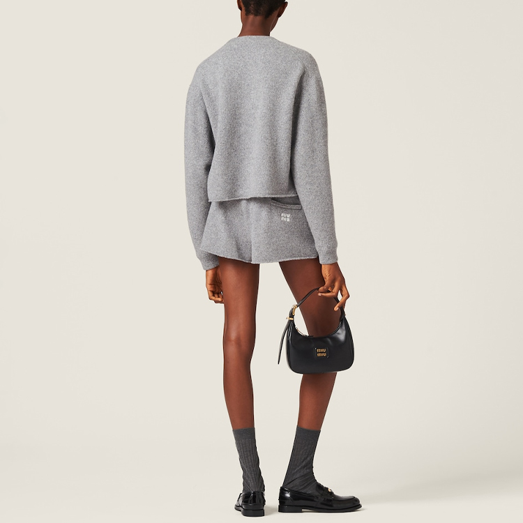 Purchase (W) MIU MIU 灰色刺绣Logo圆领毛衣. MML804-1XS9-F0031-S-232