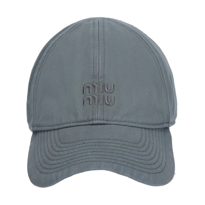 (Women) MIU MIU Grey Fabric Baseball Cap with Embroidered Logo. 5HC370_2CR2_F0031