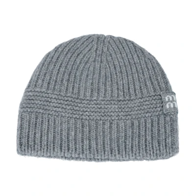 (Women) MIU MIU Grey Knitted Wool Beanie Winter Warm Hat. 5HC311-2F8S-F0031