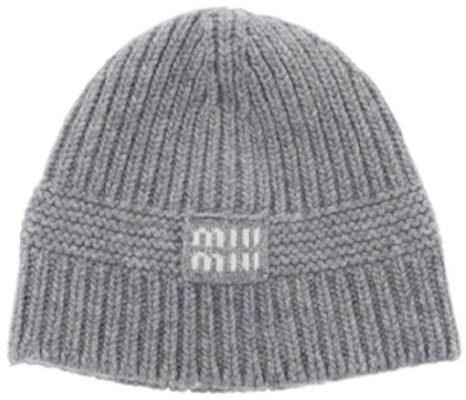 (W) ミュウミュウ グレー ニット ウール ビーニー 冬用 暖かい 帽子 5HC311-2F8S-F0031 Order (W) ミュウミュウ グレー ニット ウール ビーニー 冬用 暖かい 帽子 5HC311-2F8S-F0031