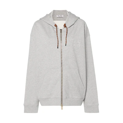 (Women) MIU MIU Grey Logo Hoodie Zip-Up Jacket. MJL023-15AU-F0031-S-OOO
