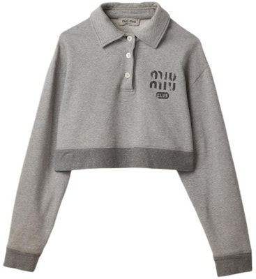 (W) MIU MIU 灰色标志印花短款长袖POLO衫 MJL996-14EJ-F0031-S-OOO Order (W) MIU MIU 灰色标志印花短款长袖POLO衫 MJL996-14EJ-F0031-S-OOO