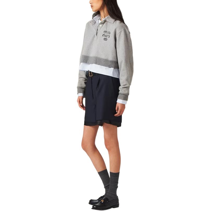 Lookbook (W) MIU MIU 灰色标志印花短款长袖POLO衫 MJL996-14EJ-F0031-S-OOO
