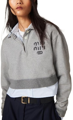 (W) MIU MIU 灰色标志印花短款长袖POLO衫 MJL996-14EJ-F0031-S-OOO Purchase (W) MIU MIU 灰色标志印花短款长袖POLO衫 MJL996-14EJ-F0031-S-OOO