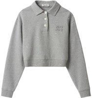 (Women) MIU MIU Grey Long-Sleeve Polo Shirt with Embroidered Lettering. MJL976-133K-F0031-S-OOO (Women) MIU MIU Grey Long-Sleeve Polo Shirt with Embroidered Lettering. MJL976-133K-F0031-S-OOO