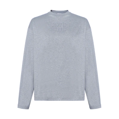 (Women) MIU MIU Grey Long Sleeve Pullover T-Shirt with Logo. MJL862-1YXT-F0031