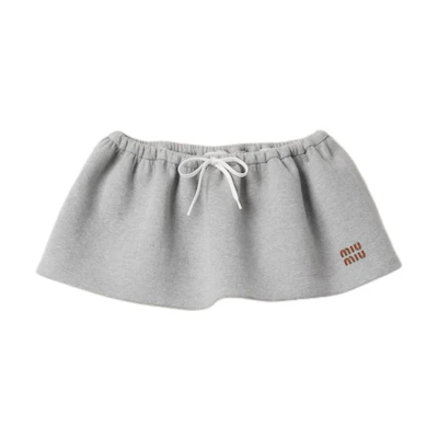 (Women) MIU MIU Grey Mini Skirt with Embroidered Letter Logo and Lace-Up Detail. MG2252-15EG-F0031-S-OOO
