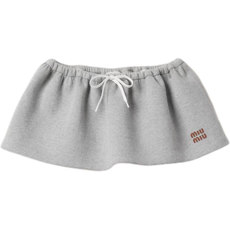 (Women) MIU MIU  Grey Mini Skirt with Embroidered Letter Logo and Lace-Up Detail. MG2252-15EG-F0031-S-OOO 圖 2