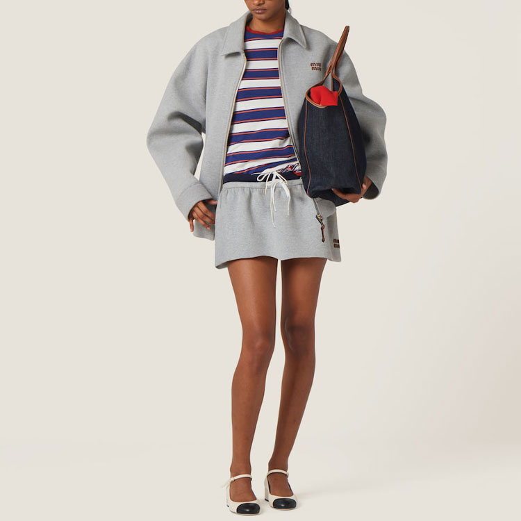 (Women) MIU MIU  Grey Mini Skirt with Embroidered Letter Logo and Lace-Up Detail. MG2252-15EG-F0031-S-OOO 圖 3