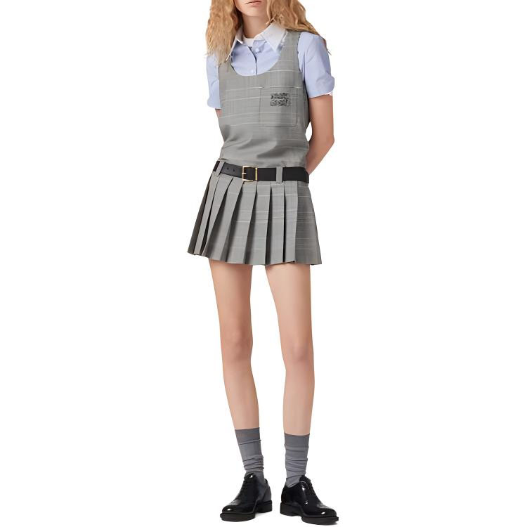 (Women) MIU MIU  Grey Plaid Logo Print Sleeveless Cropped Dress. MF5269-14HV-F0013 圖 3