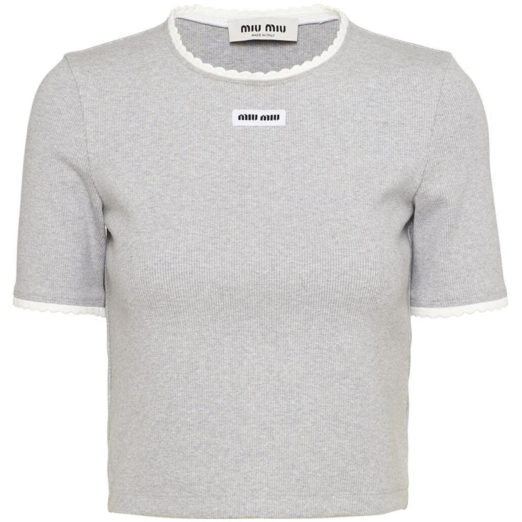 (Women) MIU MIU  Grey Short-Sleeve Cropped T-Shirt SS23. MJN847-S23-212HM