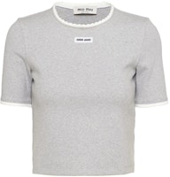 (Women) MIU MIU Grey Short-Sleeve Cropped T-Shirt SS23. MJN847-S23-212HM (Women) MIU MIU Grey Short-Sleeve Cropped T-Shirt SS23. MJN847-S23-212HM