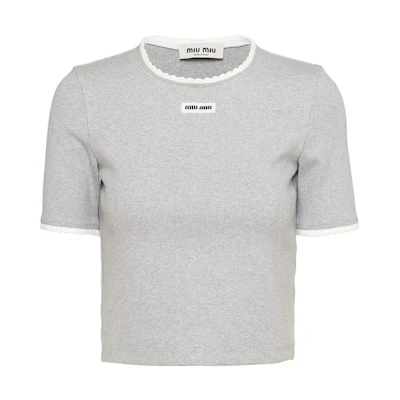 (Women) MIU MIU Grey Short-Sleeve Cropped T-Shirt SS23. MJN847-S23-212HM