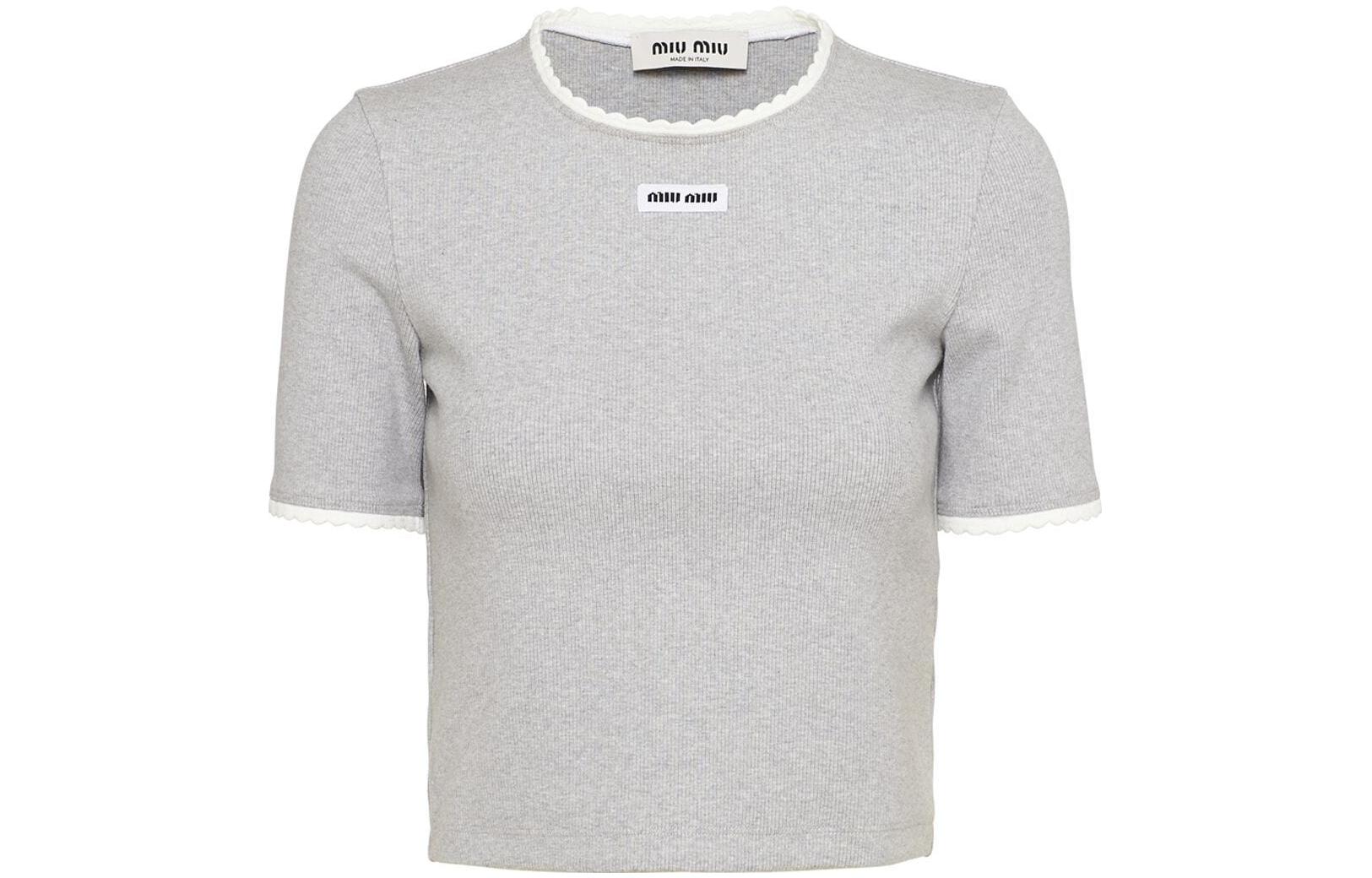 Order (W) MIU MIU Abu-Abu Kaos Cropped Lengan Pendek SS23. MJN847-S23-212HM