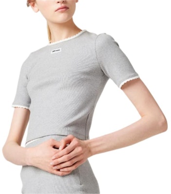 (W) MIU MIU Abu-Abu Kaos Cropped Lengan Pendek SS23. MJN847-S23-212HM Purchase (W) MIU MIU Abu-Abu Kaos Cropped Lengan Pendek SS23. MJN847-S23-212HM