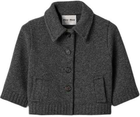 (W) ミュウミュウ グレー ショートスリーブ フィット ニットカーディガン. MMJ113-15RT-F0480-S-OOO Order (W) ミュウミュウ グレー ショートスリーブ フィット ニットカーディガン. MMJ113-15RT-F0480-S-OOO