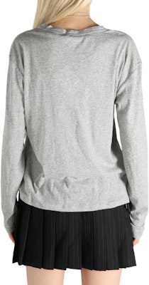 (Women) MIU MIU Grey V-Neck Dropped Shoulder Long Sleeve Logo T-Shirt. MJL059-133O-F0031 Lookbook (Women) MIU MIU Grey V-Neck Dropped Shoulder Long Sleeve Logo T-Shirt. MJL059-133O-F0031