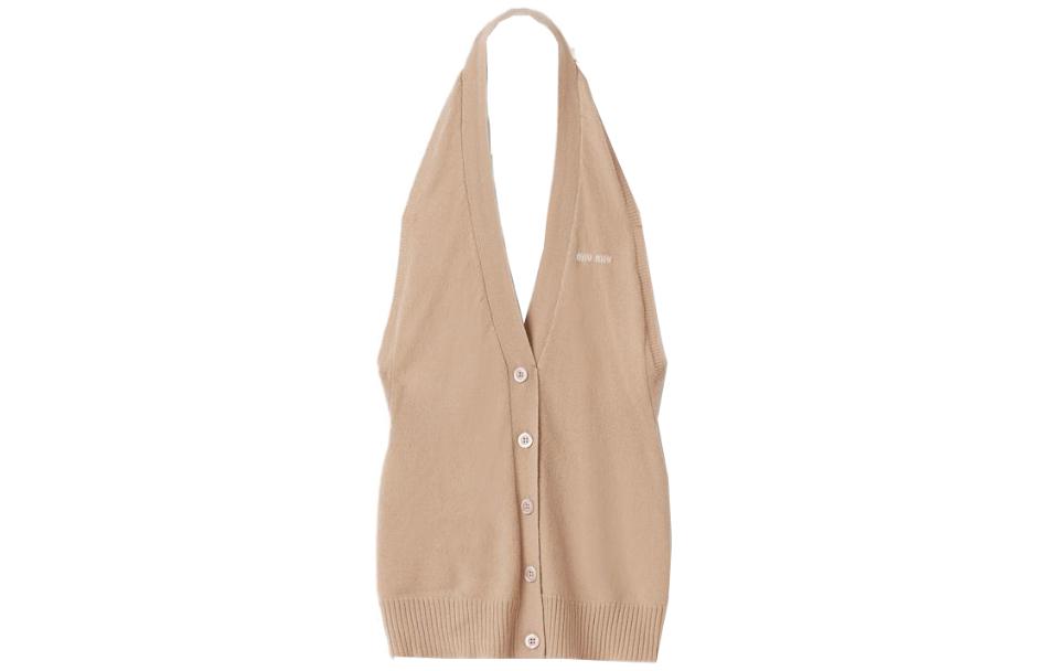(Women) MIU MIU  Halter Neck Vest with Logo Embroidery in Camel Color. MMV124-13S1-F0627-S-232