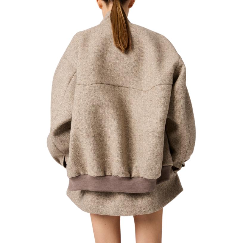 Shop (W) 미우미우 헤링본 자수 로고 집업 재킷 카키. ML943-15PM-F0241-S-232