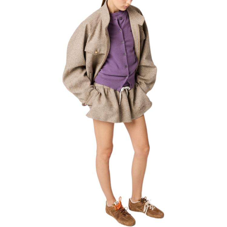 Purchase (W) 미우미우 헤링본 자수 로고 집업 재킷 카키. ML943-15PM-F0241-S-232