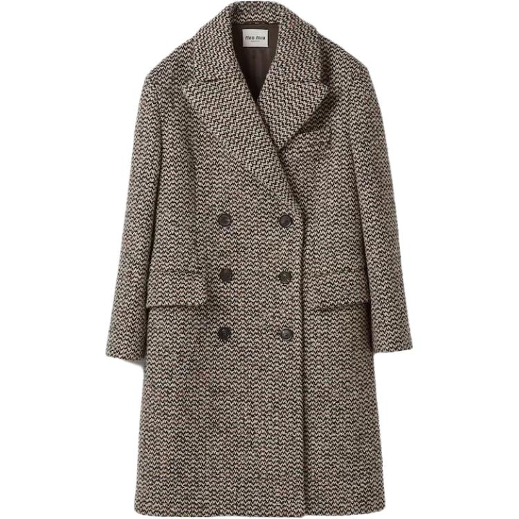 (Women) MIU MIU  Herringbone Embroidery Logo Double-Breasted Coat Cocoa Brown MS1982-13R7-F0324-S-232