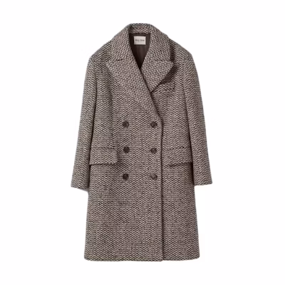 (Women) MIU MIU Herringbone Embroidery Logo Double-Breasted Coat Cocoa Brown MS1982-13R7-F0324-S-232