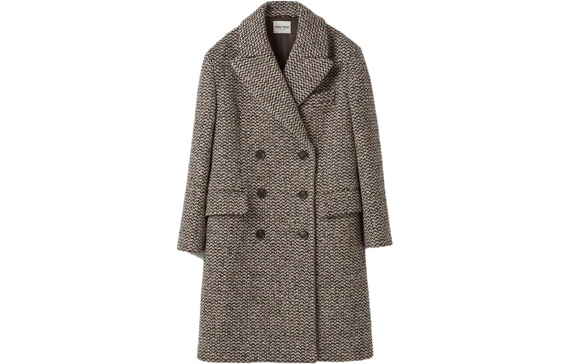 Order (Women) MIU MIU  Herringbone Embroidery Logo Double-Breasted Coat Cocoa Brown MS1982-13R7-F0324-S-232