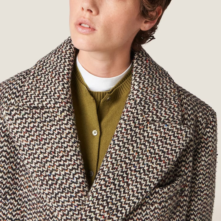 Purchase (Women) MIU MIU  Herringbone Embroidery Logo Double-Breasted Coat Cocoa Brown MS1982-13R7-F0324-S-232