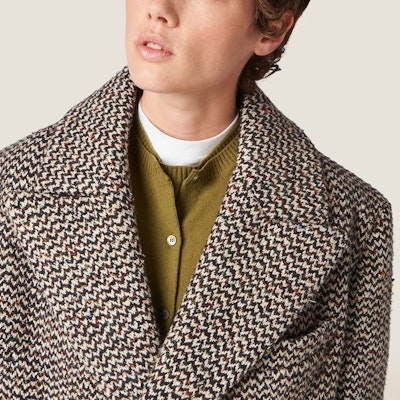 (Women) MIU MIU Herringbone Embroidery Logo Double-Breasted Coat Cocoa Brown MS1982-13R7-F0324-S-232 Purchase (Women) MIU MIU Herringbone Embroidery Logo Double-Breasted Coat Cocoa Brown MS1982-13R7-F0324-S-232