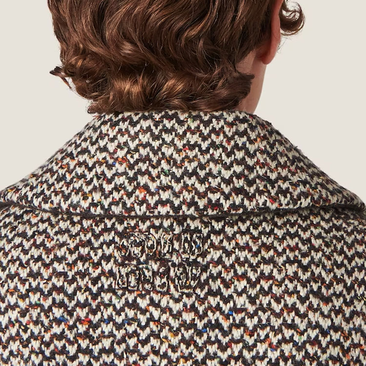 Details for (Women) MIU MIU  Herringbone Embroidery Logo Double-Breasted Coat Cocoa Brown MS1982-13R7-F0324-S-232