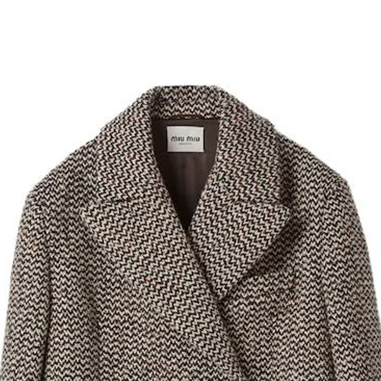 Sizing (Women) MIU MIU  Herringbone Embroidery Logo Double-Breasted Coat Cocoa Brown MS1982-13R7-F0324-S-232