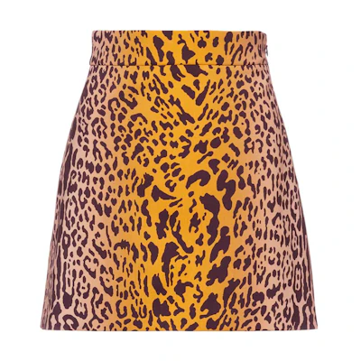 (Women) MIU MIU High-Waist Leopard Print Skirt Brown with Side Zipper. MG1532-1YFZ-F0241