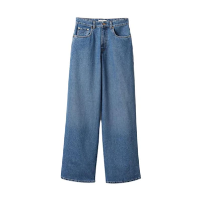 (Women) MIU MIU High-Waisted Straight-Leg Zipper Washed Denim Jeans Blue GWP394-13LE-F0013