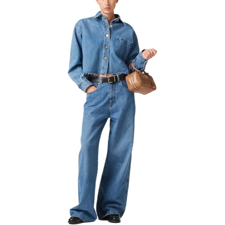 Lookbook (W) MIU MIU Jeans Denim Biru High-Waisted Straight-Leg Zipper Washed GWP394-13LE-F0013